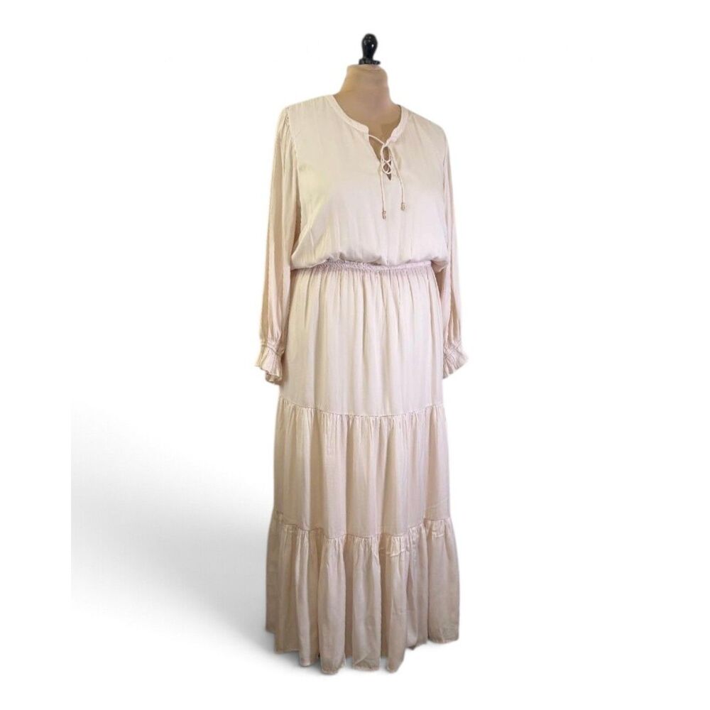 Skies Are Blue Women's Off-White Long Sleeve Ruffle Maxi Dress, NWT! 3X